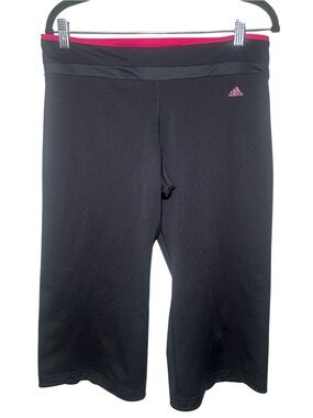 adidas Black Capri Workout Pants Pink Accent Wide Leg Comfort Active Gym Workout